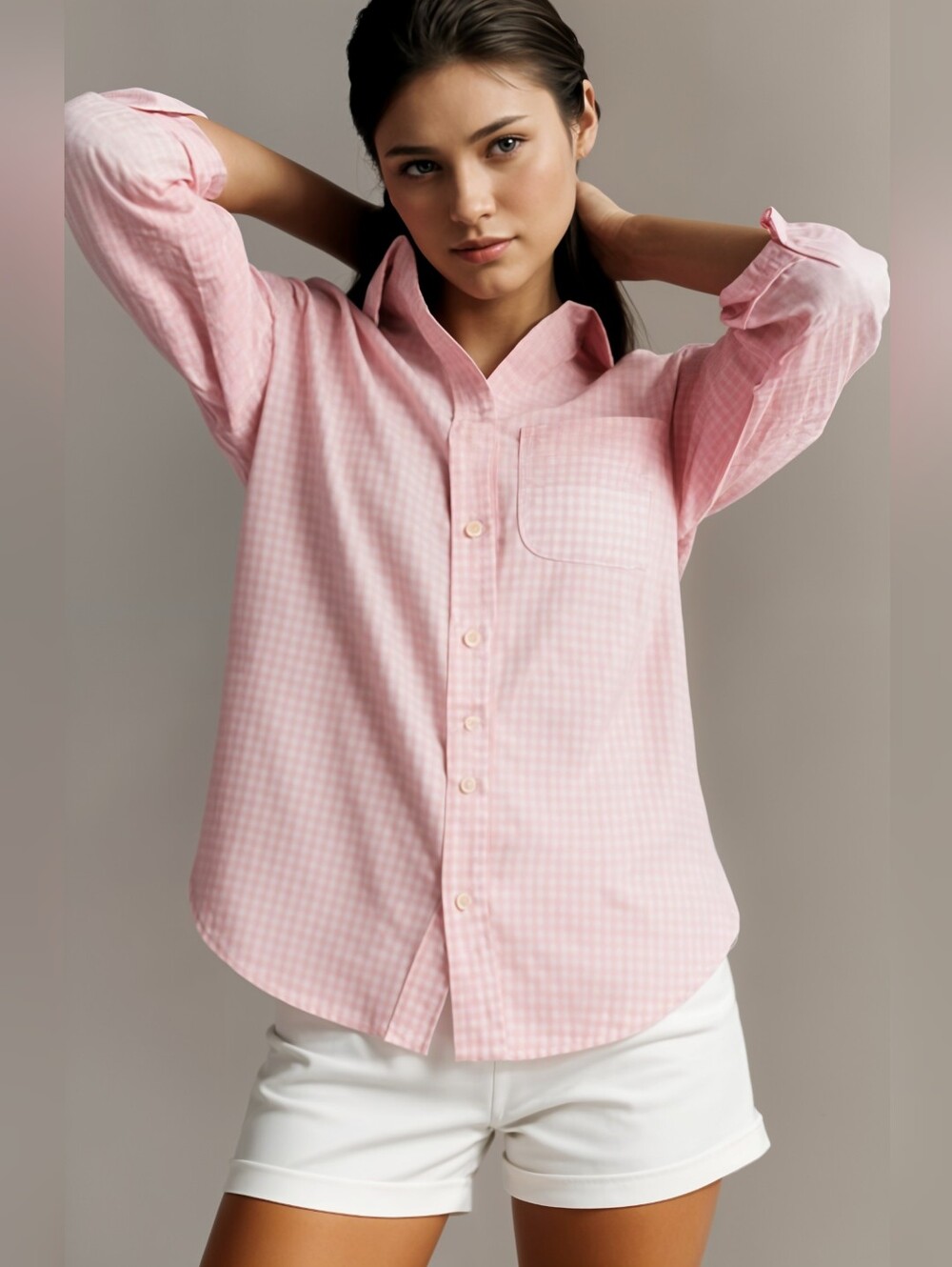 NWT Abercrombie& Fitch Classic Pink Gingham Button-Down Shirt